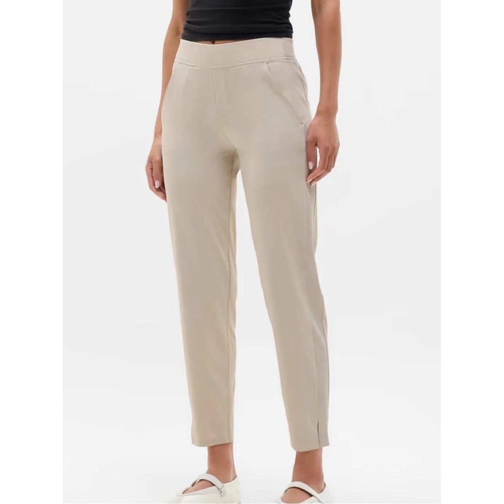 Athleta Brooklyn Ankle Pant Beige Tapered Stretch Trousers travel minimalist 2